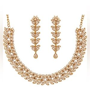 Elegant Gold Rhinestone Necklace and Earring Set